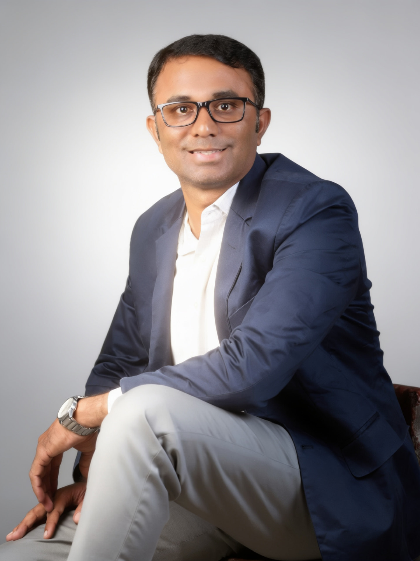 Rajesh Karasariya seated in his professional portrait
